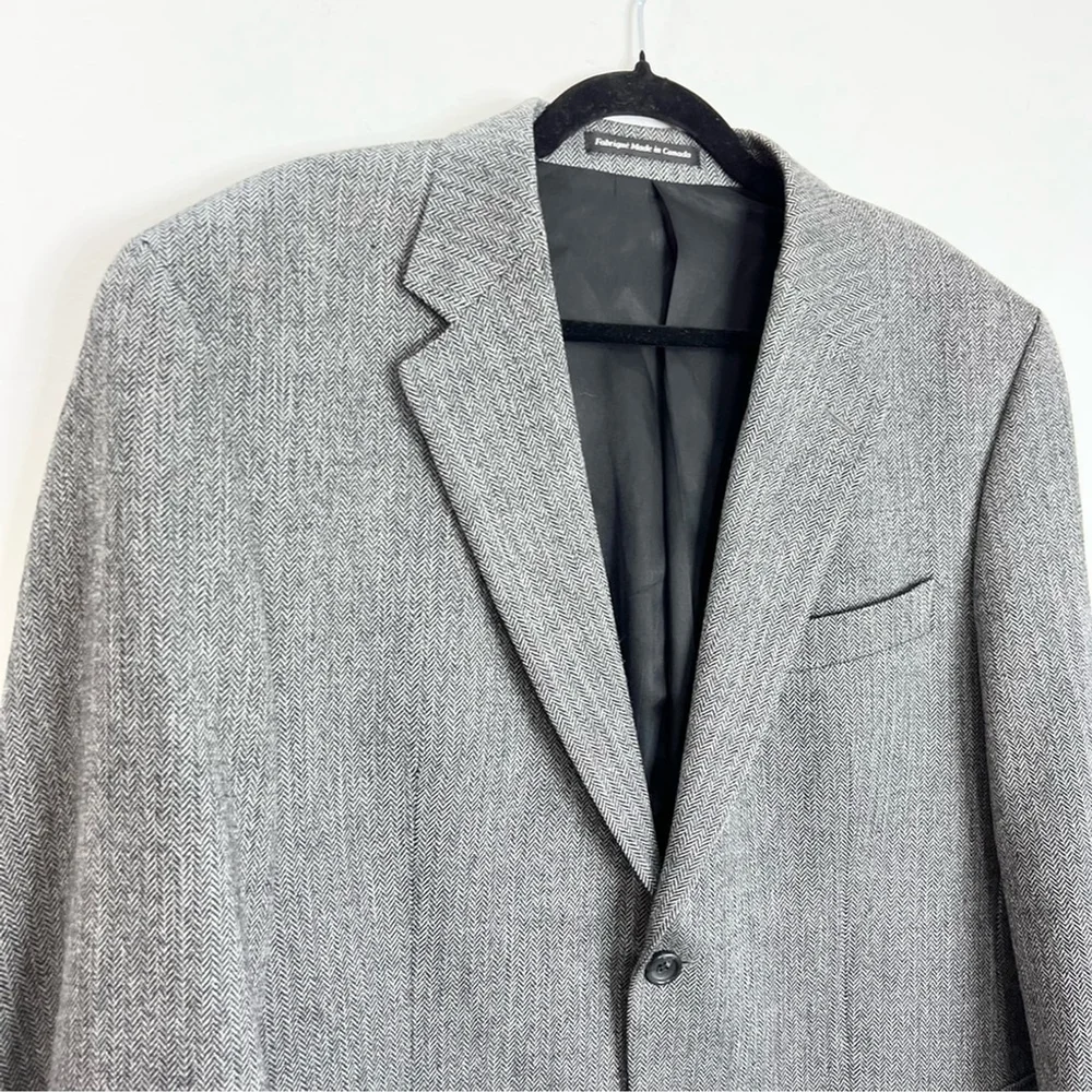 S Cohen Montreal 100% wool grey black tweed herringbone jacket blazer 42 R